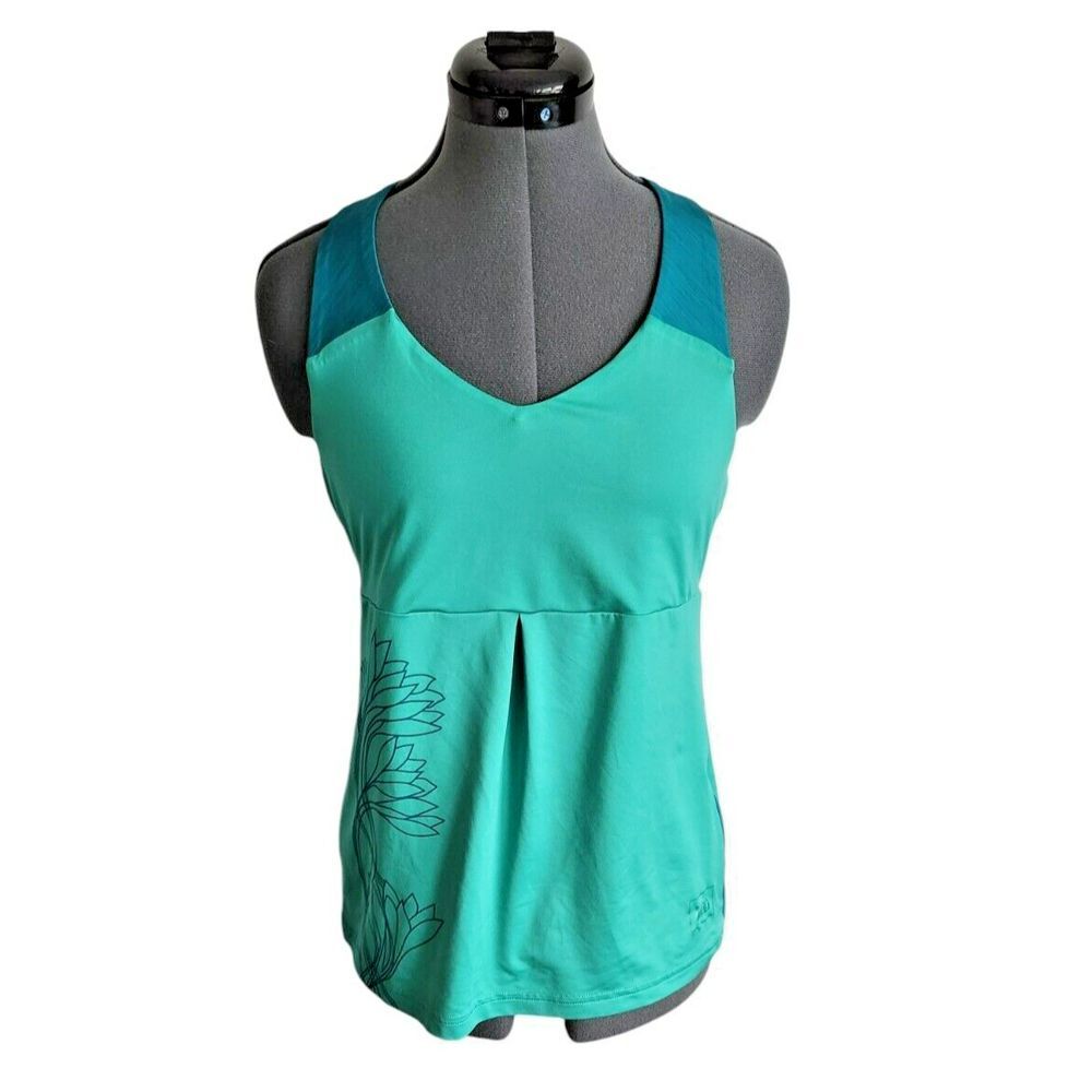 REI Co-op Womens Teal Floral V-Neck Racerback Active Tank Top Shelf Bra Small
